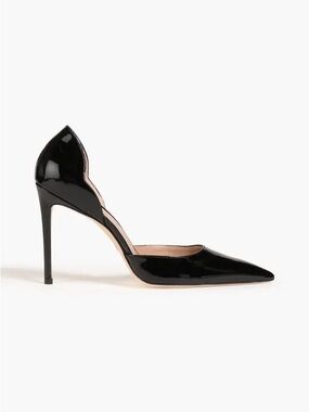 Black Stuart Weitzman Scallop D'Orsay Patent Leather Heels